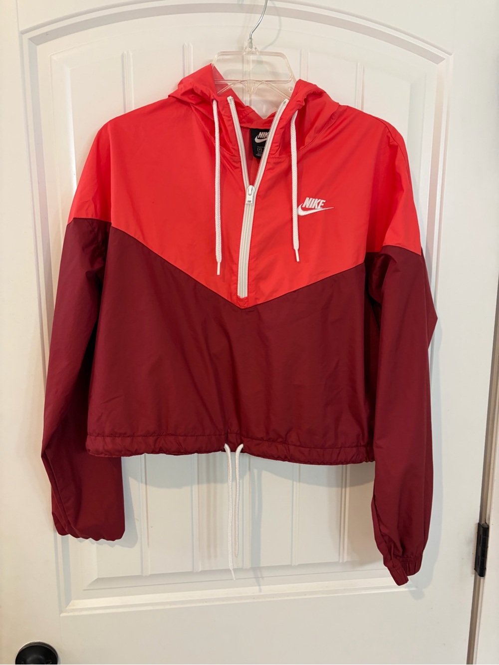 Nike Two-Tone Red and Maroon Hooded Windbreaker Jacket